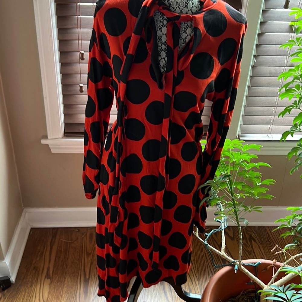 Zara red with giant black dot midi dress!